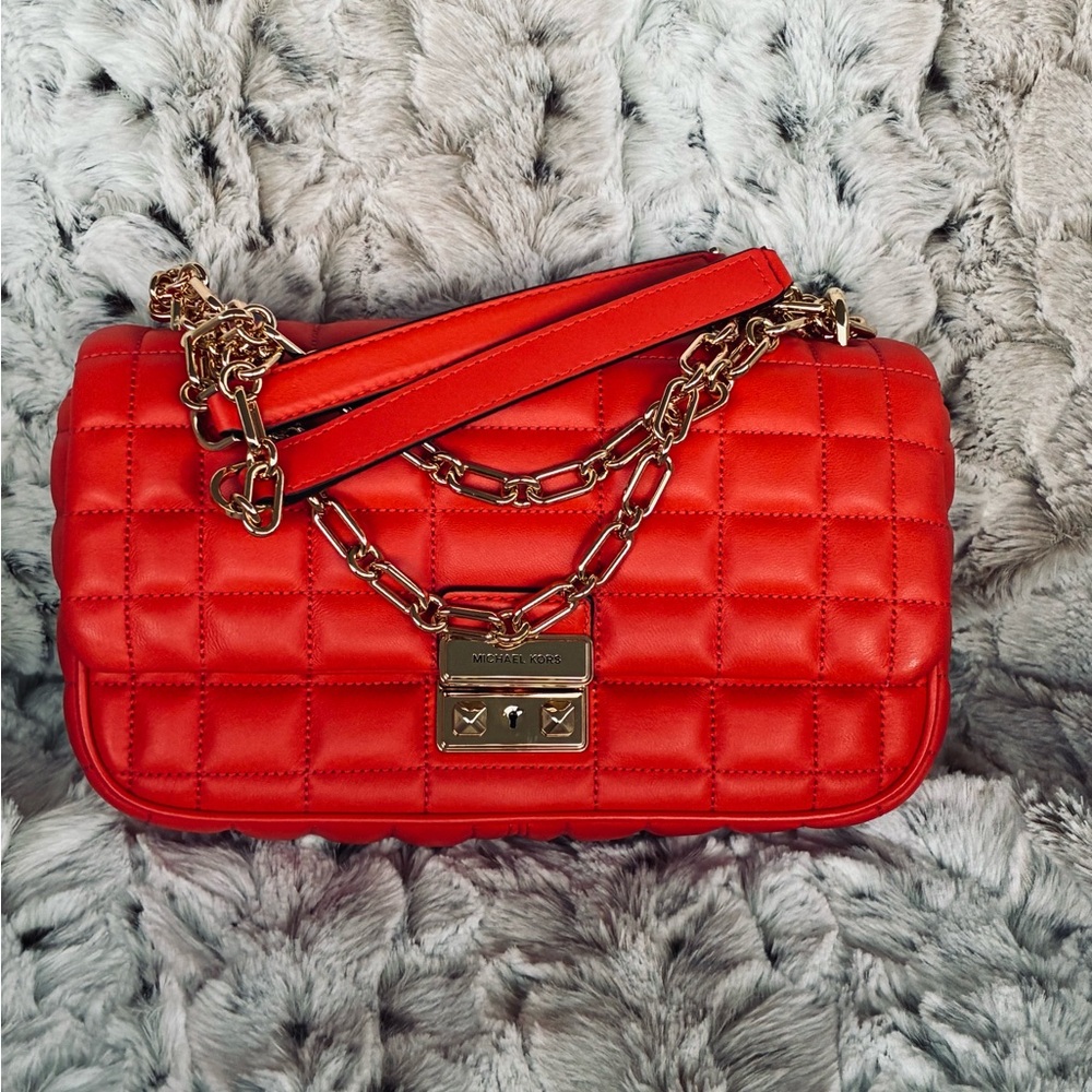 ❤️ Michael Kors Tribeca Large Quilted Crossbody Bag Spiced Coral